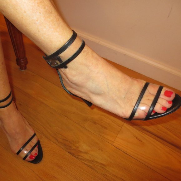 LAST CHANCE TIBI Low Heel Black and Clear Ankle Strap Heels - Picture 6 of 9